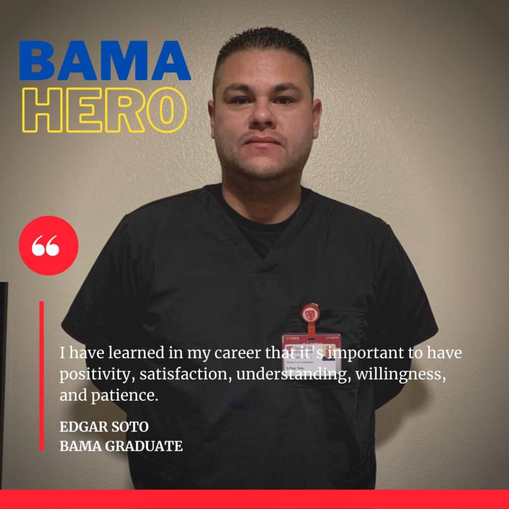 Edgar Soto, a Bay Area Medical Academy Medical Assisting with Phlebotomy Program graduate, is one of many healthcare workers currently working to ensure a patient's COVID-19 testing experience runs smoothly  as possible.